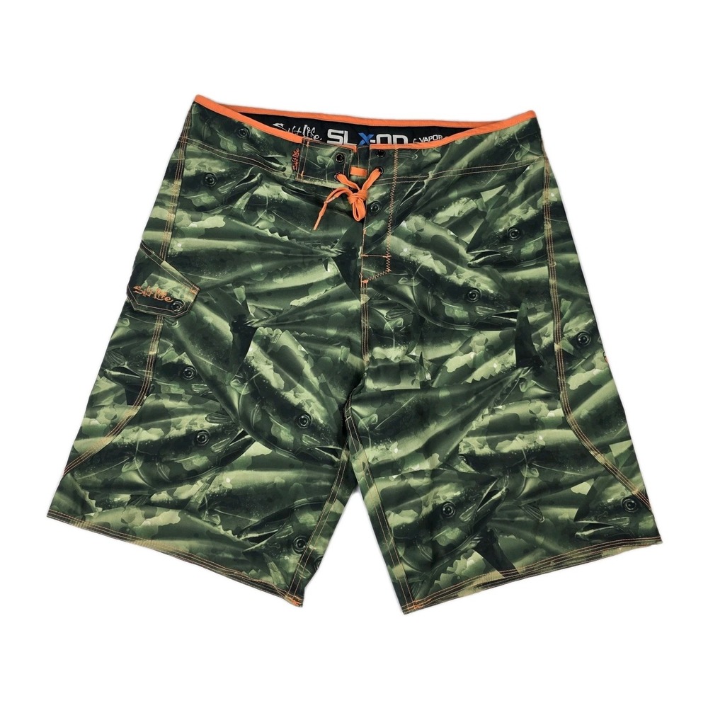 SALT LIFE Men's Board Shorts 38 Vapor Stretch SLX-QD Cargo Pocket Fish Print